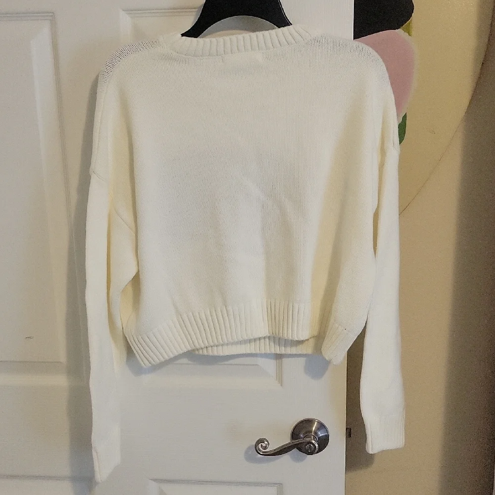 Grayson Threads SzLG Cotton Crop White USA Graphic Lg Sleeve Scoop Neck Sweater - Picture 5 of 5